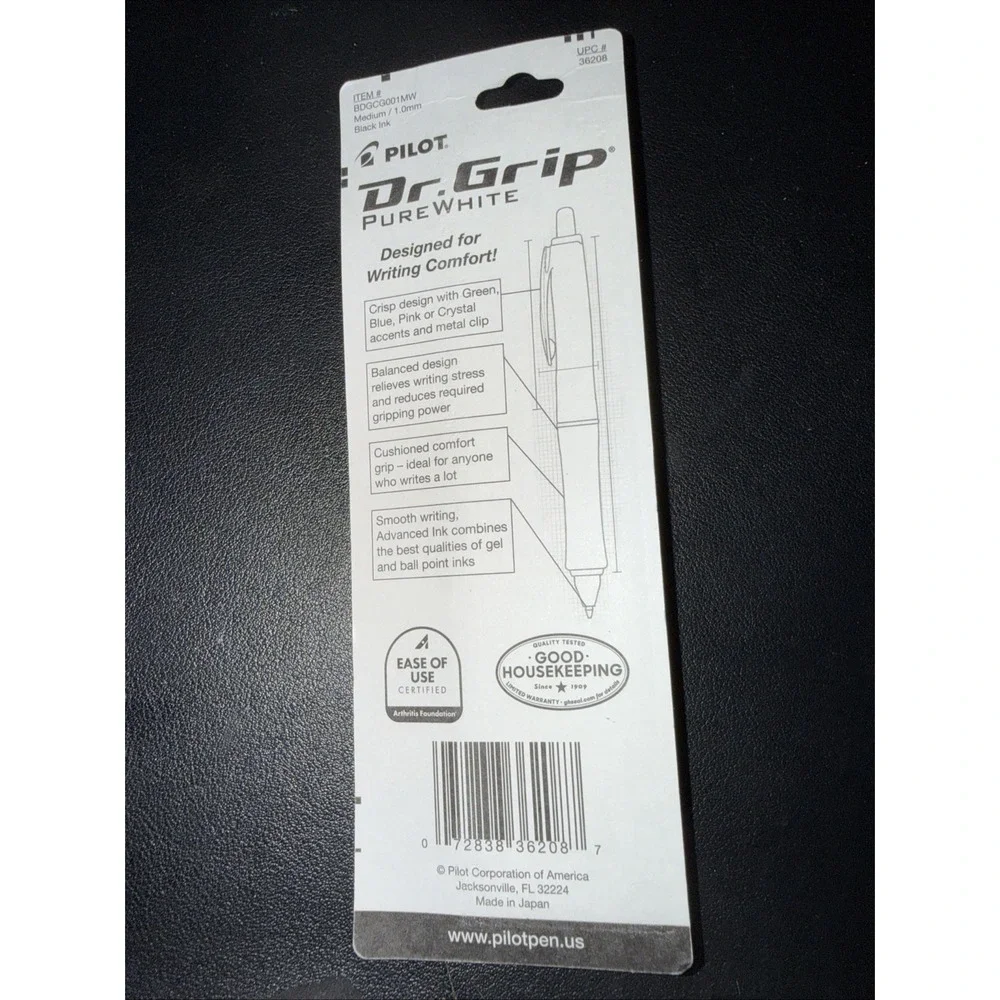 Pilot Dr Grip Pure White Blue Ballpoint Pen Black Ink Medium 1.0MM‎ Comfort New